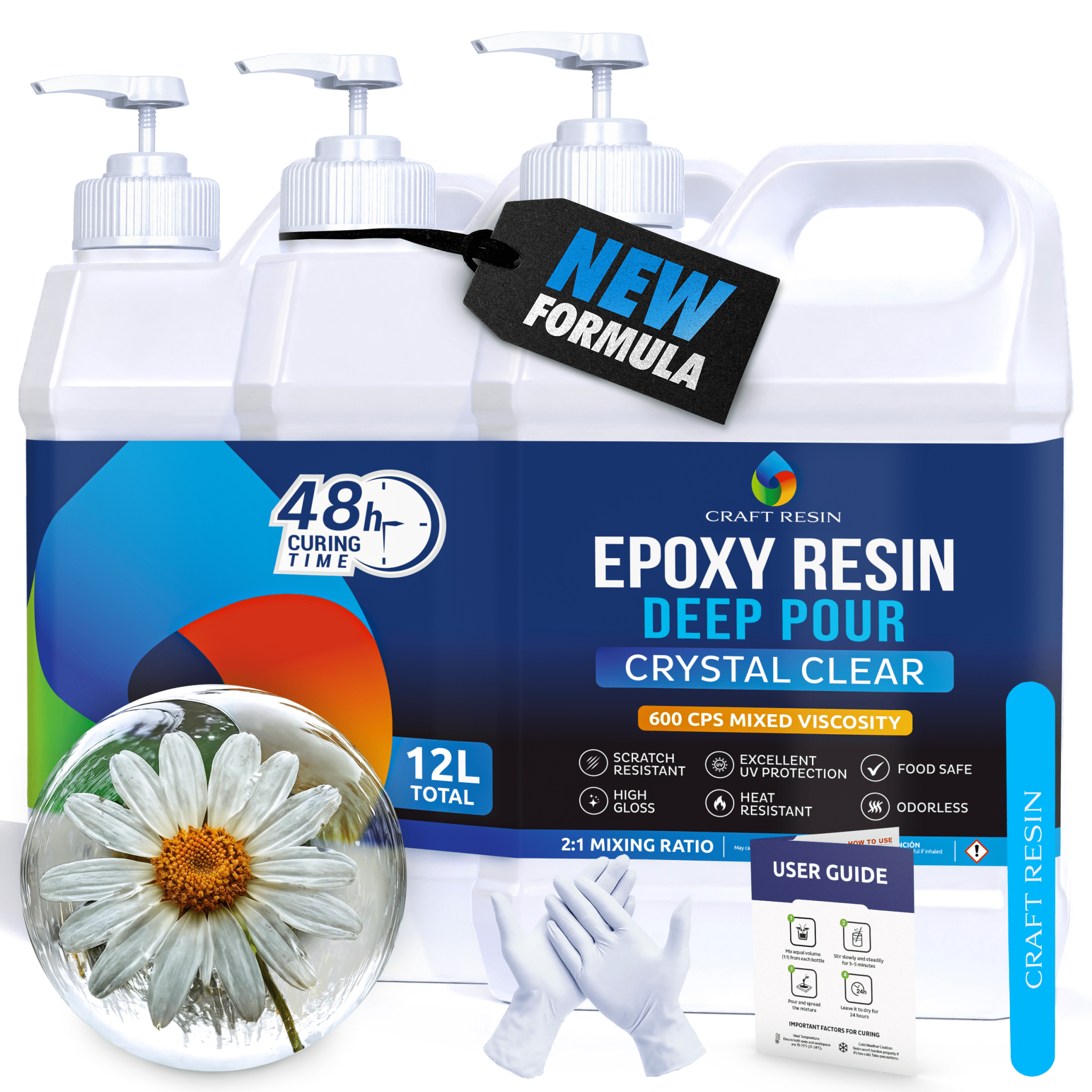 CRAFT RESIN Deep Pour Up to 2" Casting Epoxy 12L | Crystal Clear, Mix (2:1) - Craft Resin UK