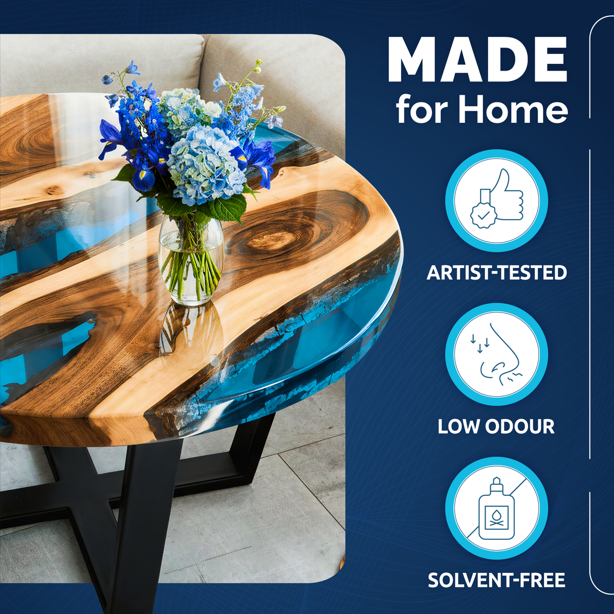 Artist-tested 12L deep pour resin with UV, heat and scratch resistant clear finish
