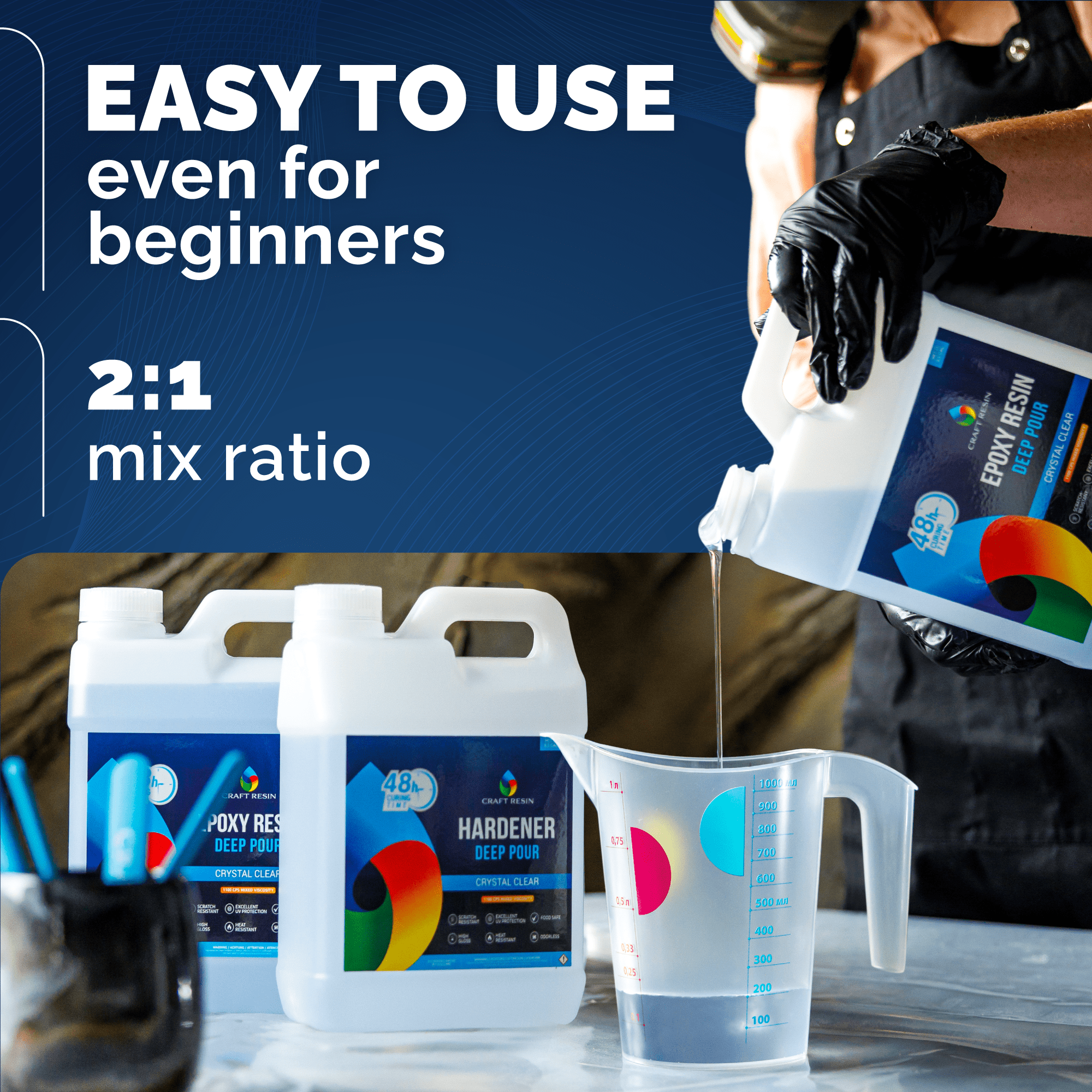 Easy 2:1 mix 1.5L epoxy system for beginners and small deep pour projects