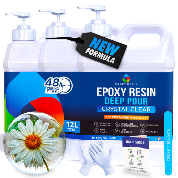 CRAFT RESIN Deep Pour Up to 2" Casting Epoxy 12L | Crystal Clear, Mix (2:1) - Craft Resin UK