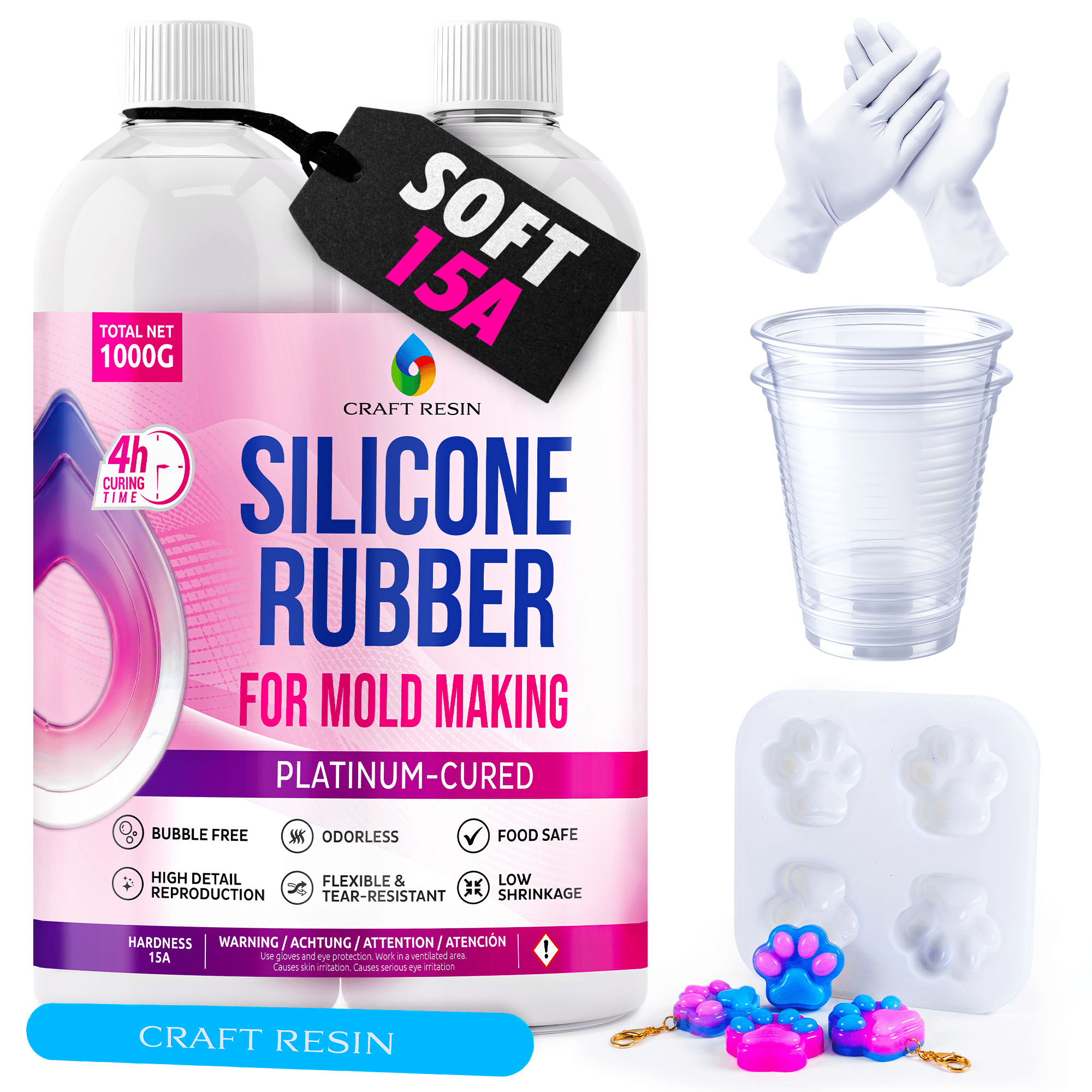 CRAFT RESIN Silicone Rubber Casting Kit 15A - Platinum Cure 1kg - Craft Resin UK