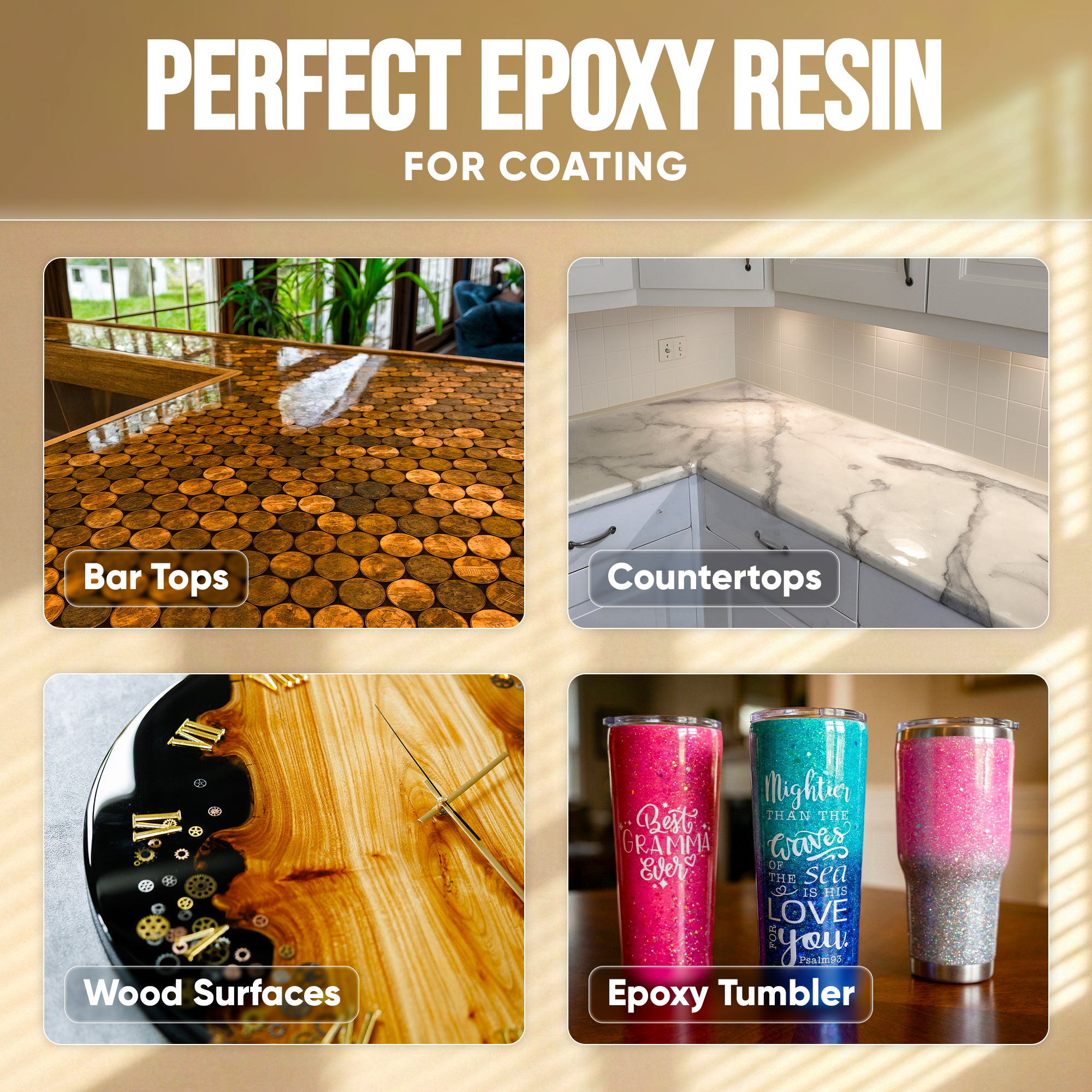 Crystal clear 8L epoxy resin for glossy dining tables, counters and bar top finishes
